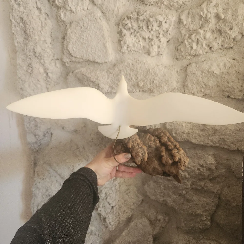 Vintage Seagull Bird Sculpture on Driftwood Base | Coastal Decor | John Perry